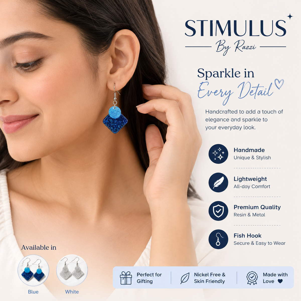 STIMULUS By Razzi Azure Sparkle Geometric Drop Earrings for Women