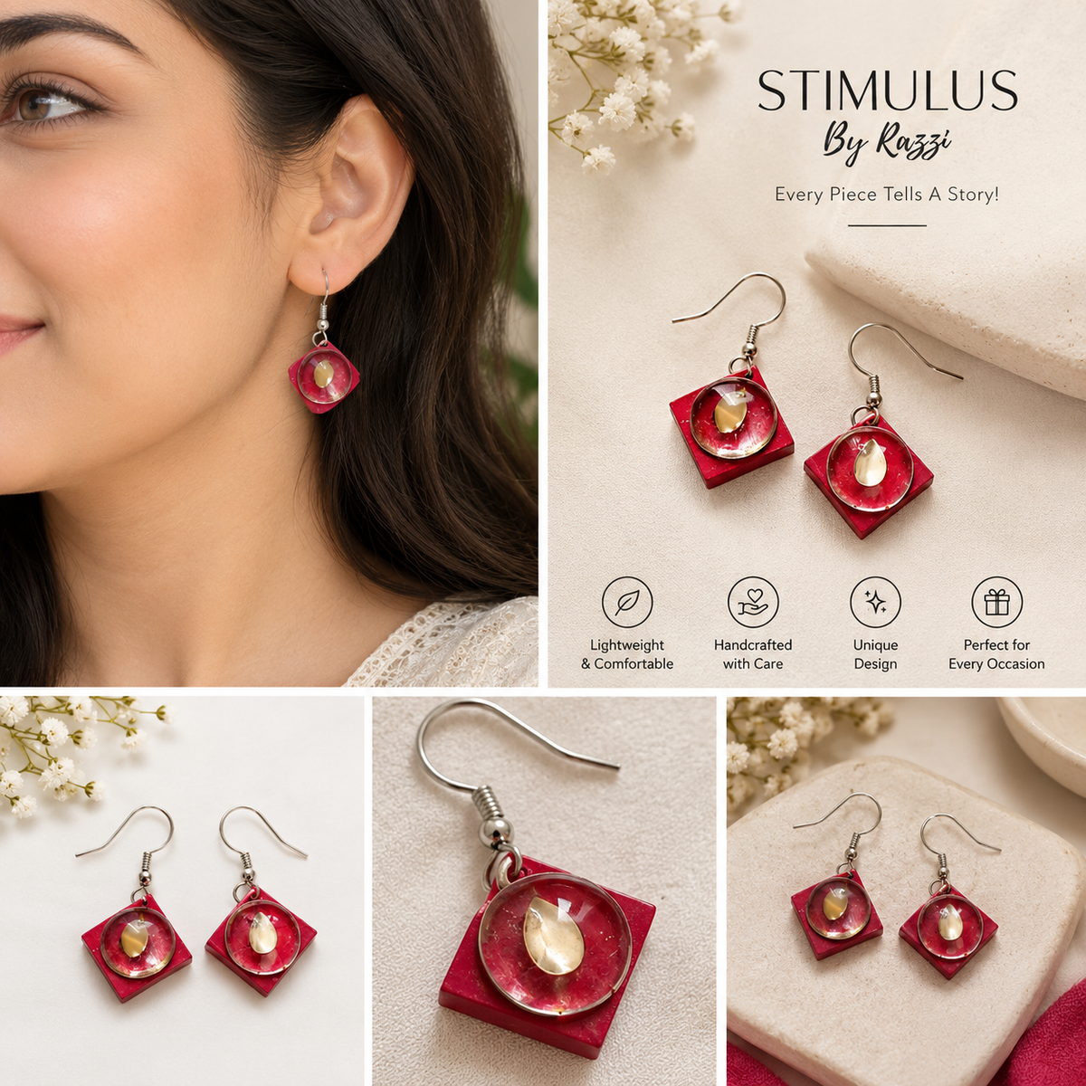 Ruby Radiance Square Dangle Earrings