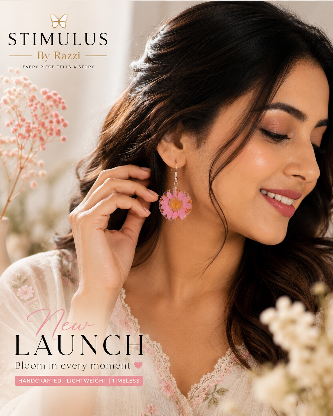 Bloom Charm Pink Floral Drop Earrings