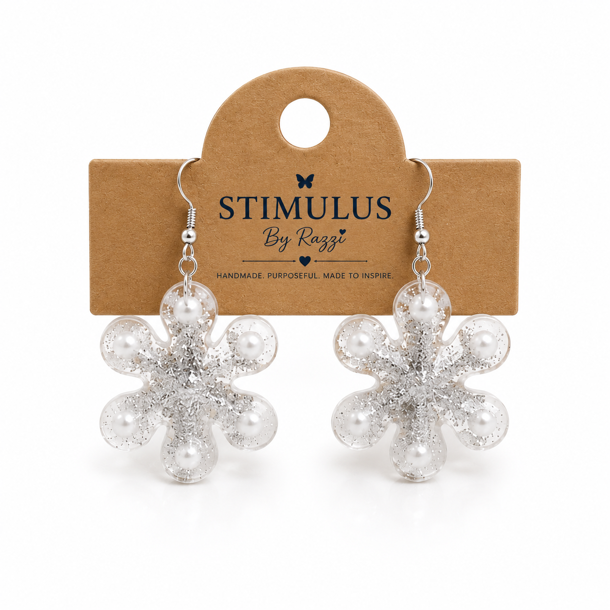 Silver Flower Drop Earrings