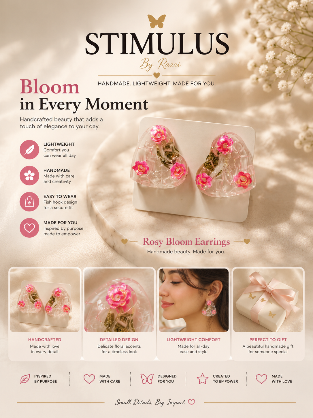 Blushing Rose Heart Studs