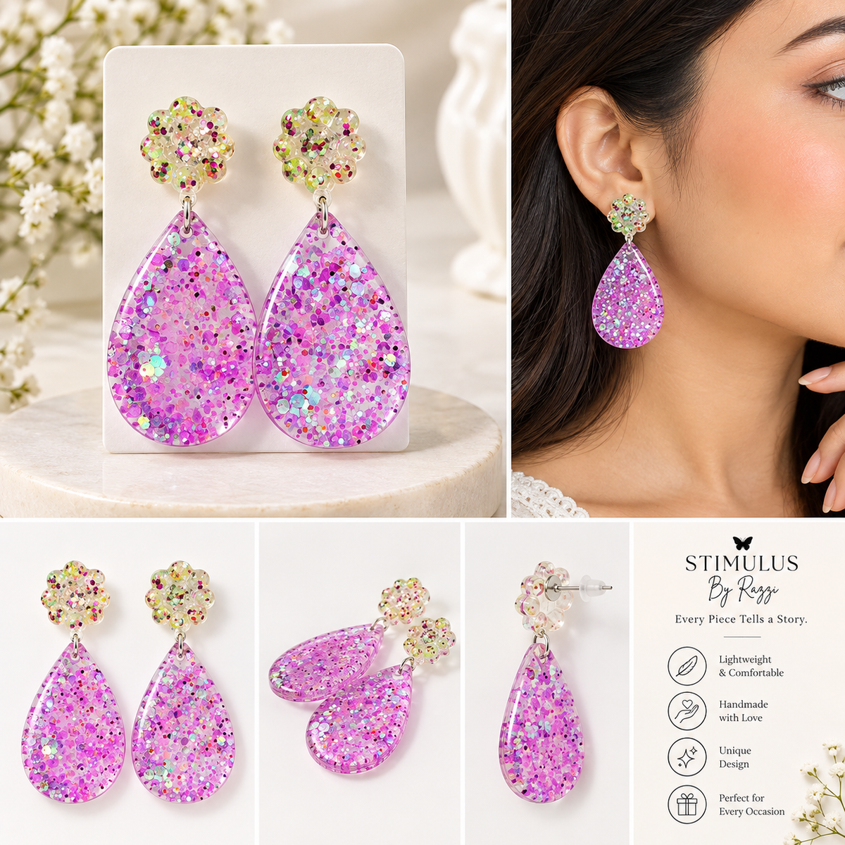 Bloom Éclat Pink Purple Teardrop Statement Earrings