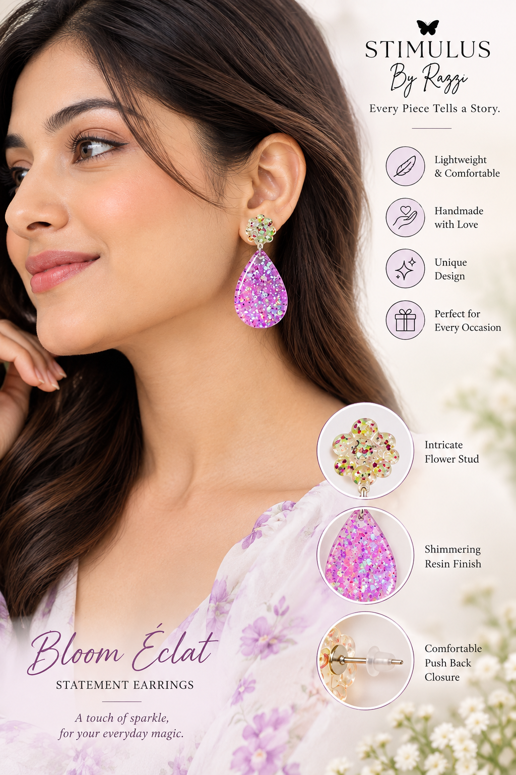 Bloom Éclat Pink Purple Teardrop Statement Earrings