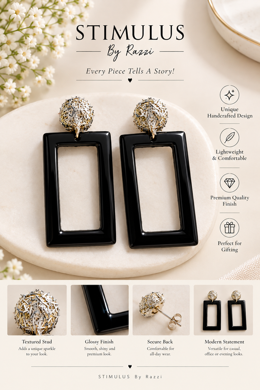 Glossy Black Geometric Statement Earrings