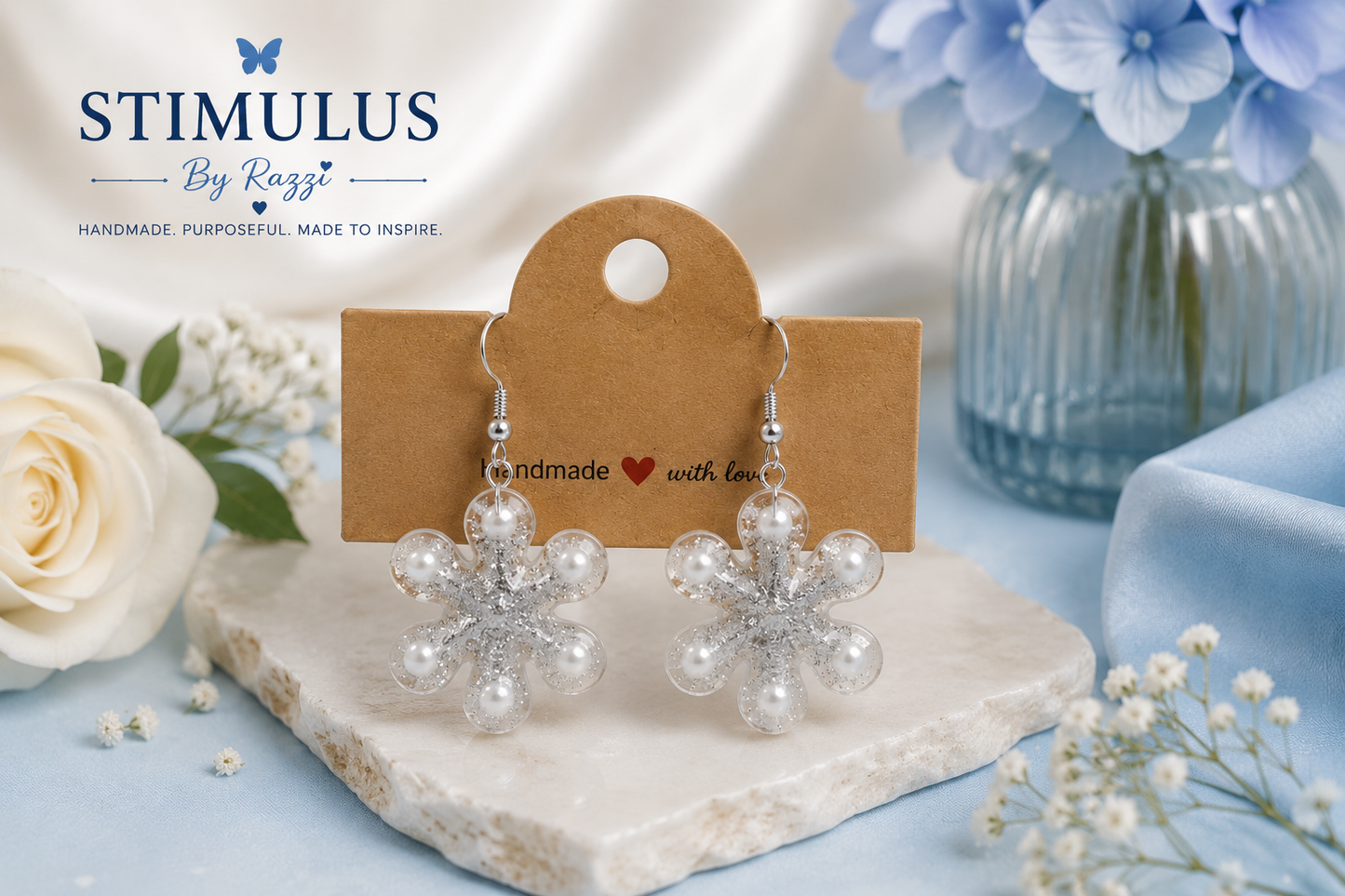 Silver Flower Drop Earrings