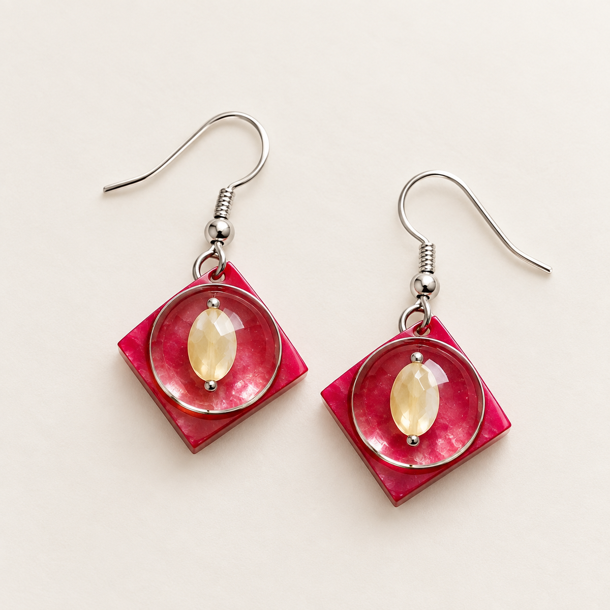 Ruby Radiance Square Dangle Earrings