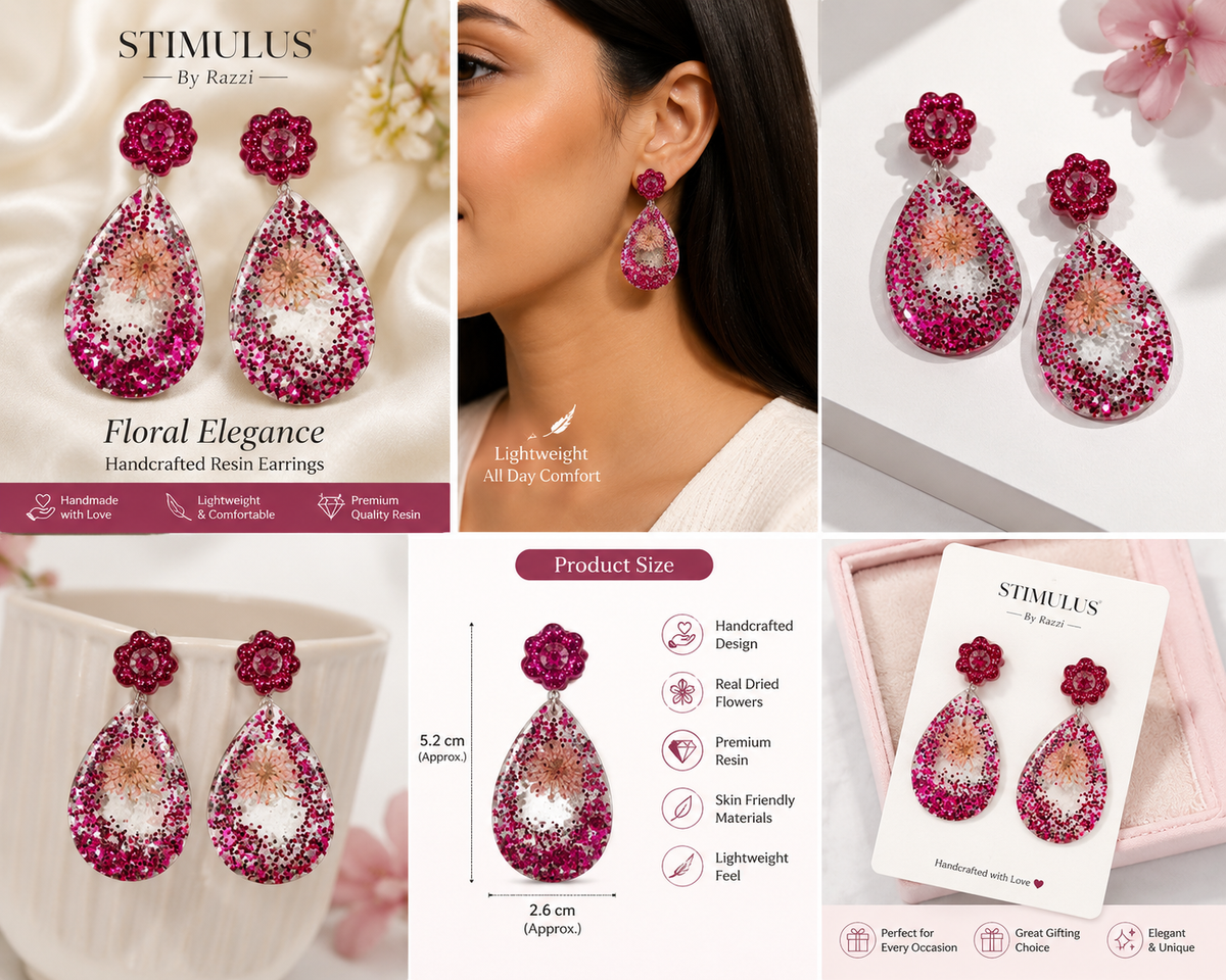 Blush Bloom Sparkle Floral Drop Earrings