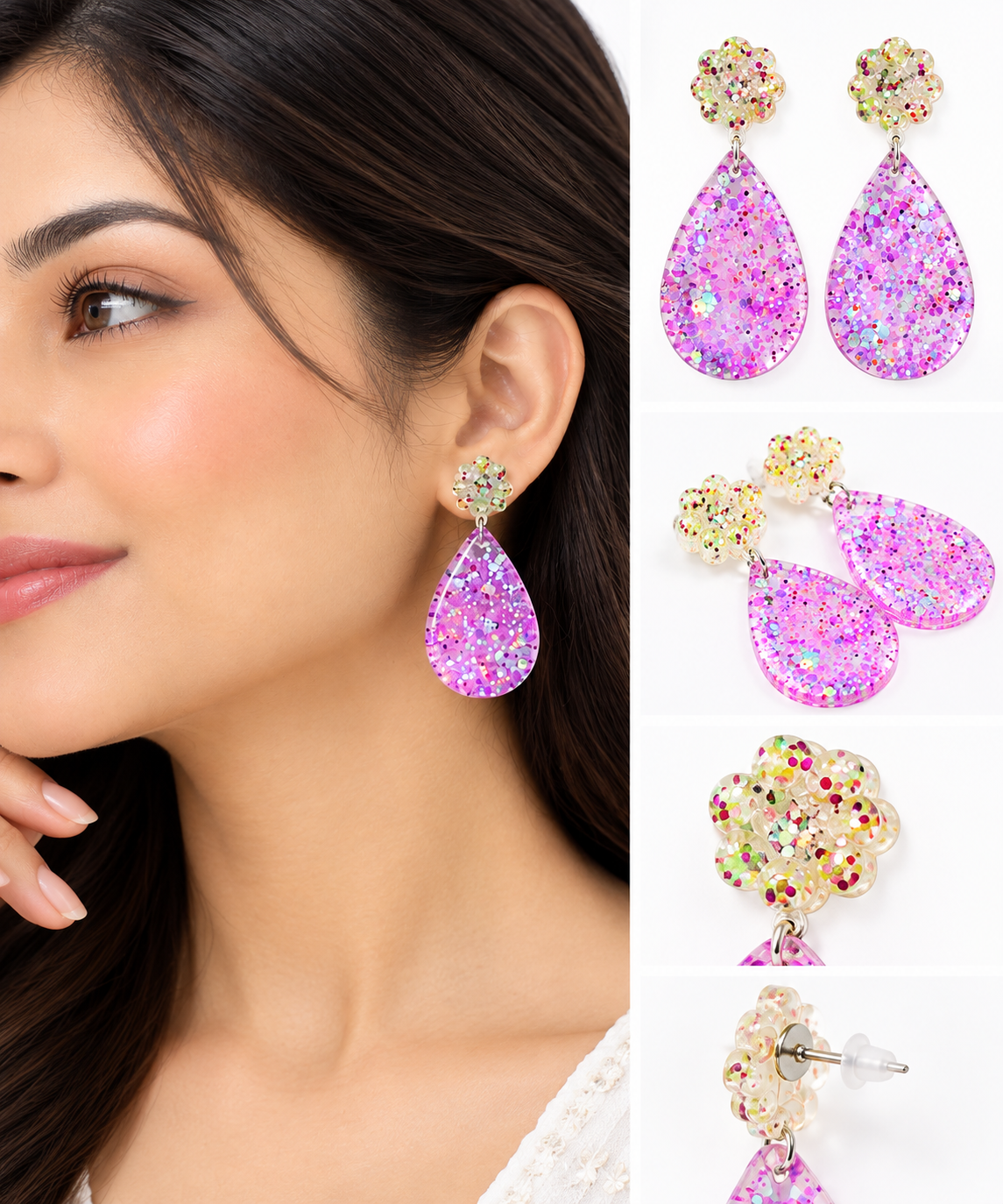 Bloom Éclat Pink Purple Teardrop Statement Earrings