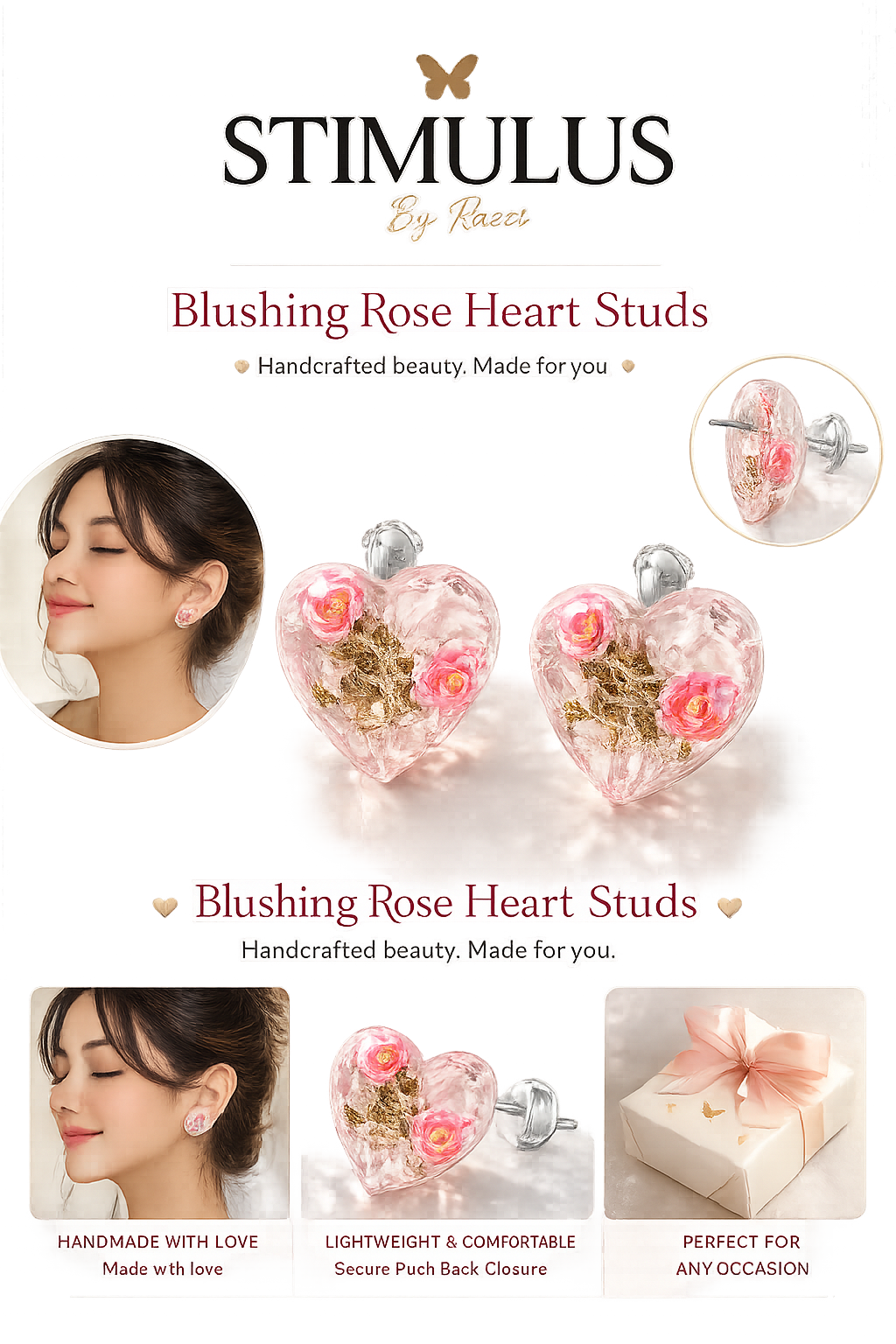 Blushing Rose Heart Studs