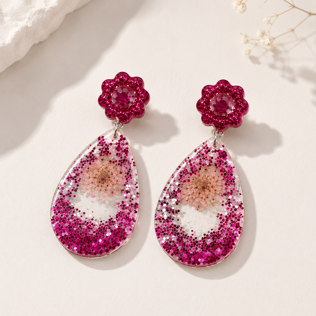 Blush Bloom Sparkle Floral Drop Earrings