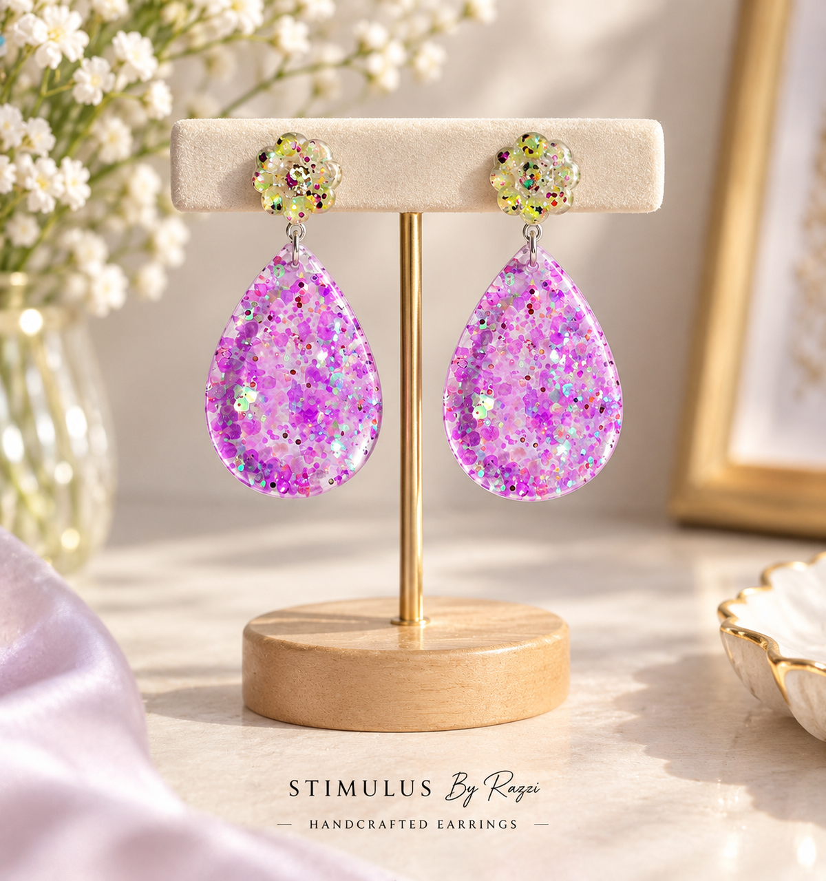 Bloom Éclat Pink Purple Teardrop Statement Earrings