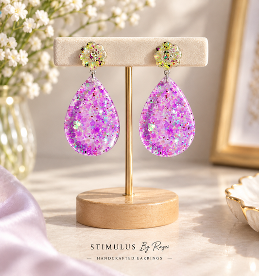 Bloom Éclat Pink Purple Teardrop Statement Earrings