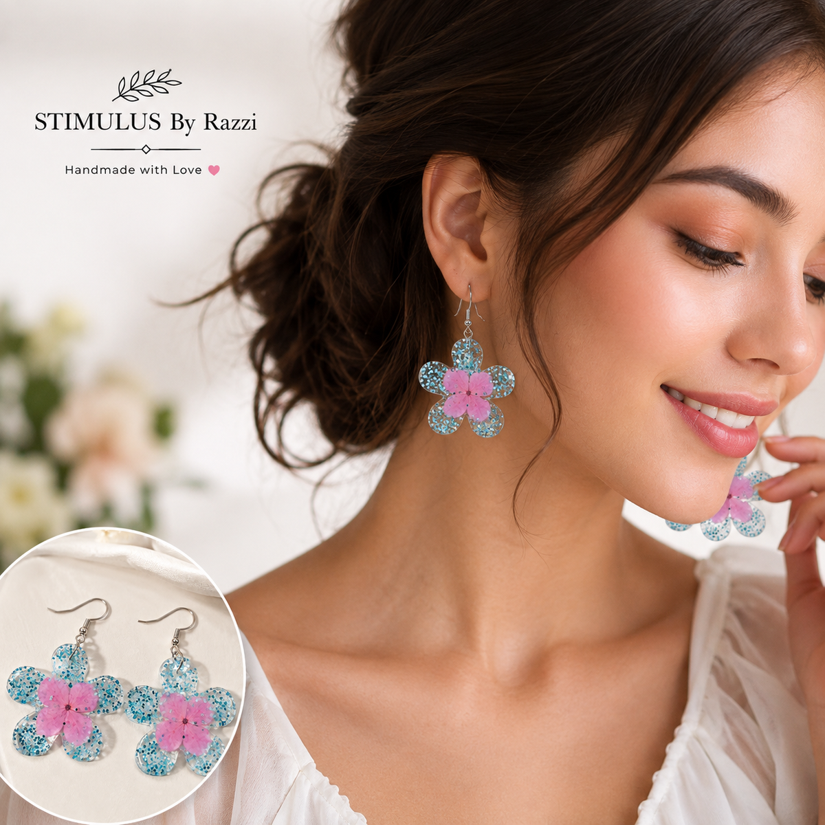 Aqua Blossom Floral Drop Earrings