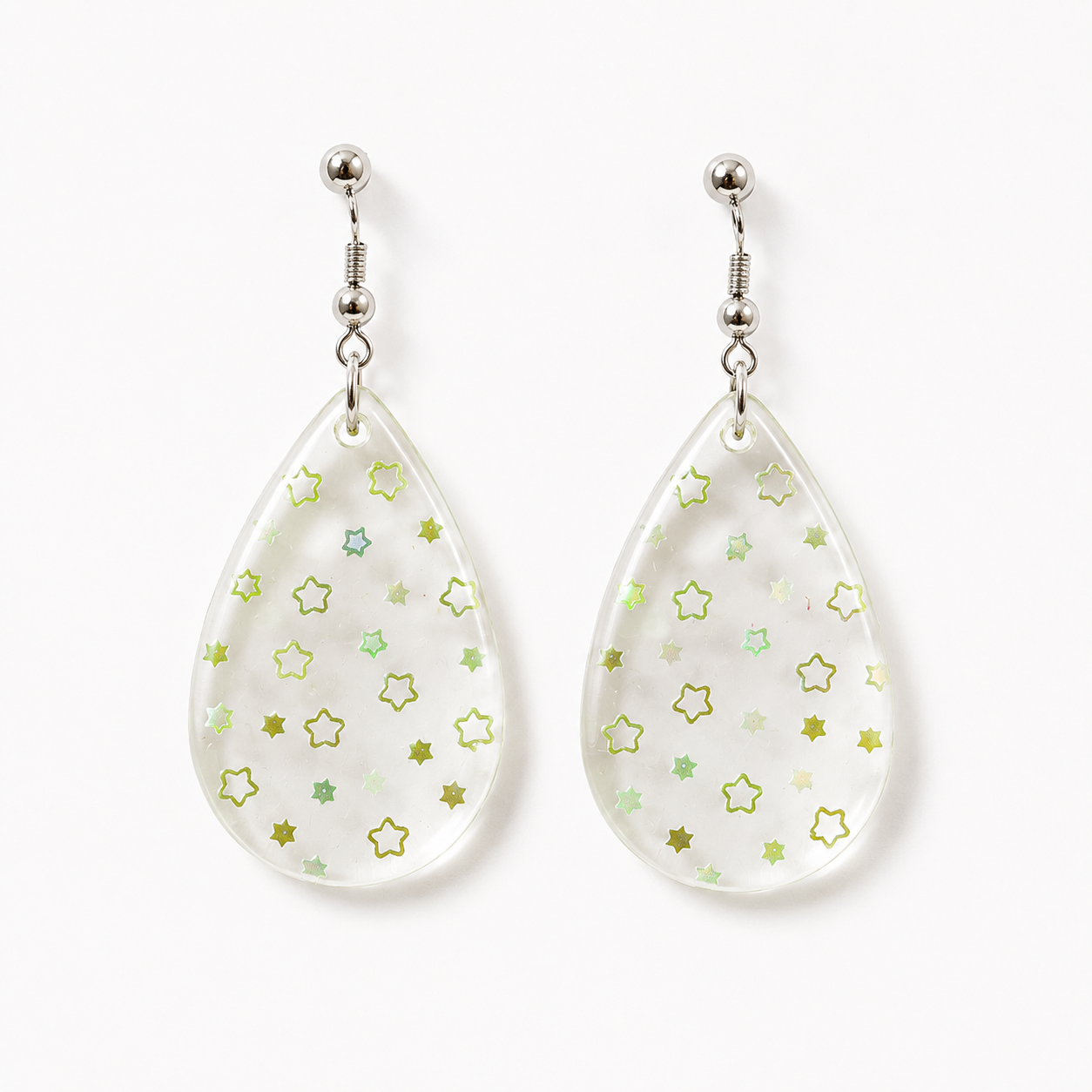 Green Star Transparent Teardrop Dangle Earrings