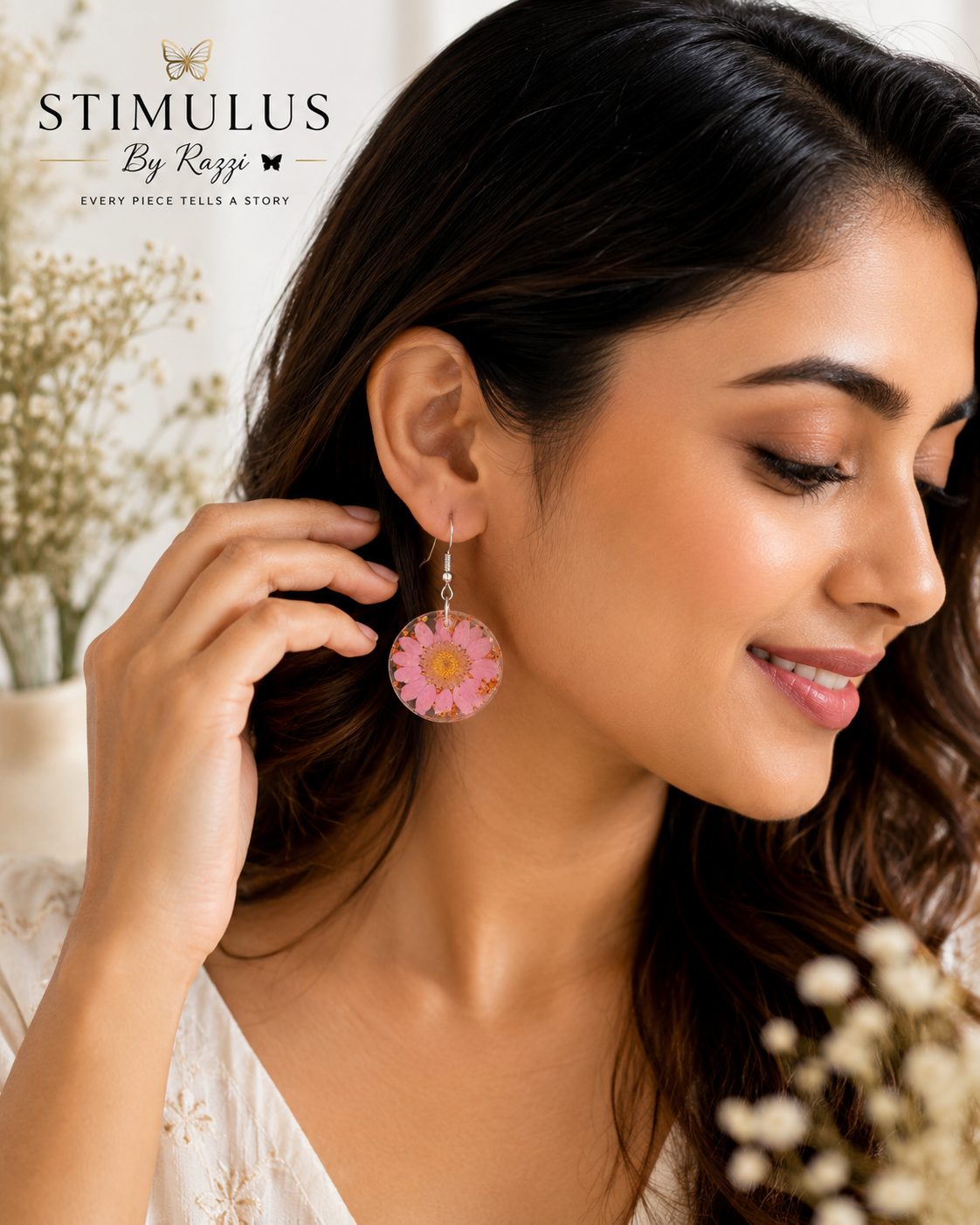 Bloom Charm Pink Floral Drop Earrings