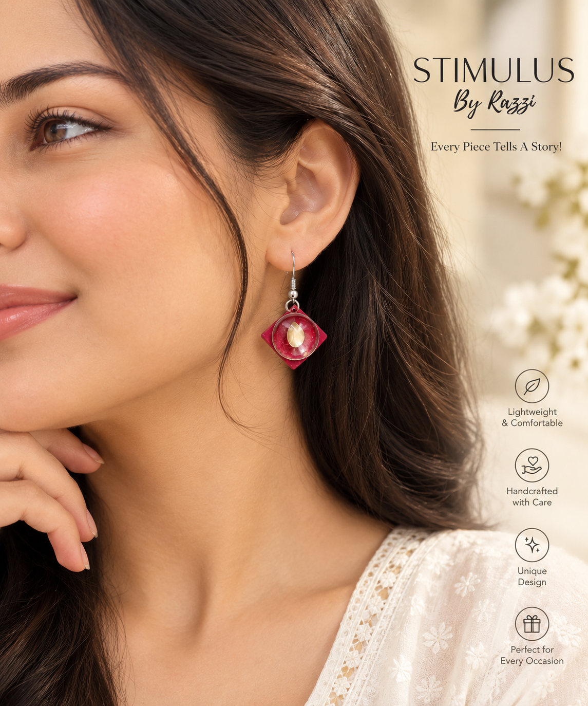 Ruby Radiance Square Dangle Earrings