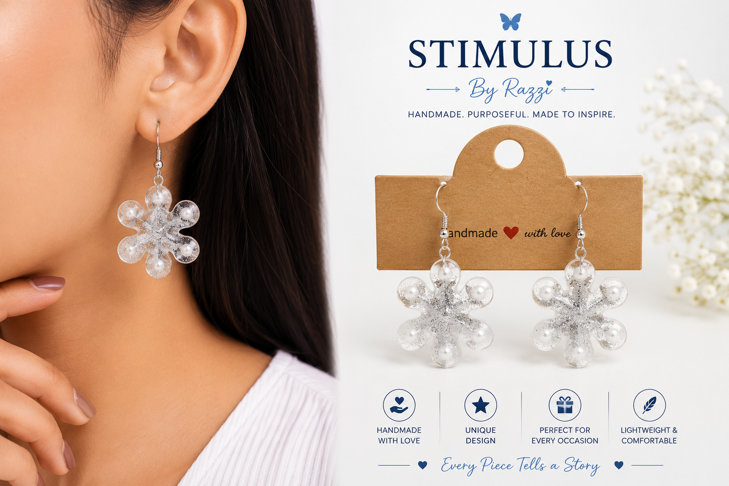 Silver Flower Drop Earrings