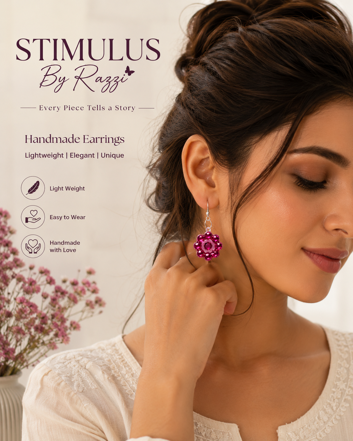 Pink Flower Drop Earrings