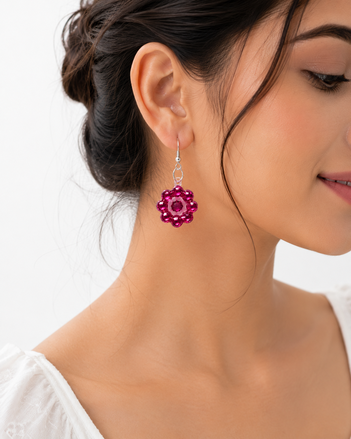 Pink Flower Drop Earrings