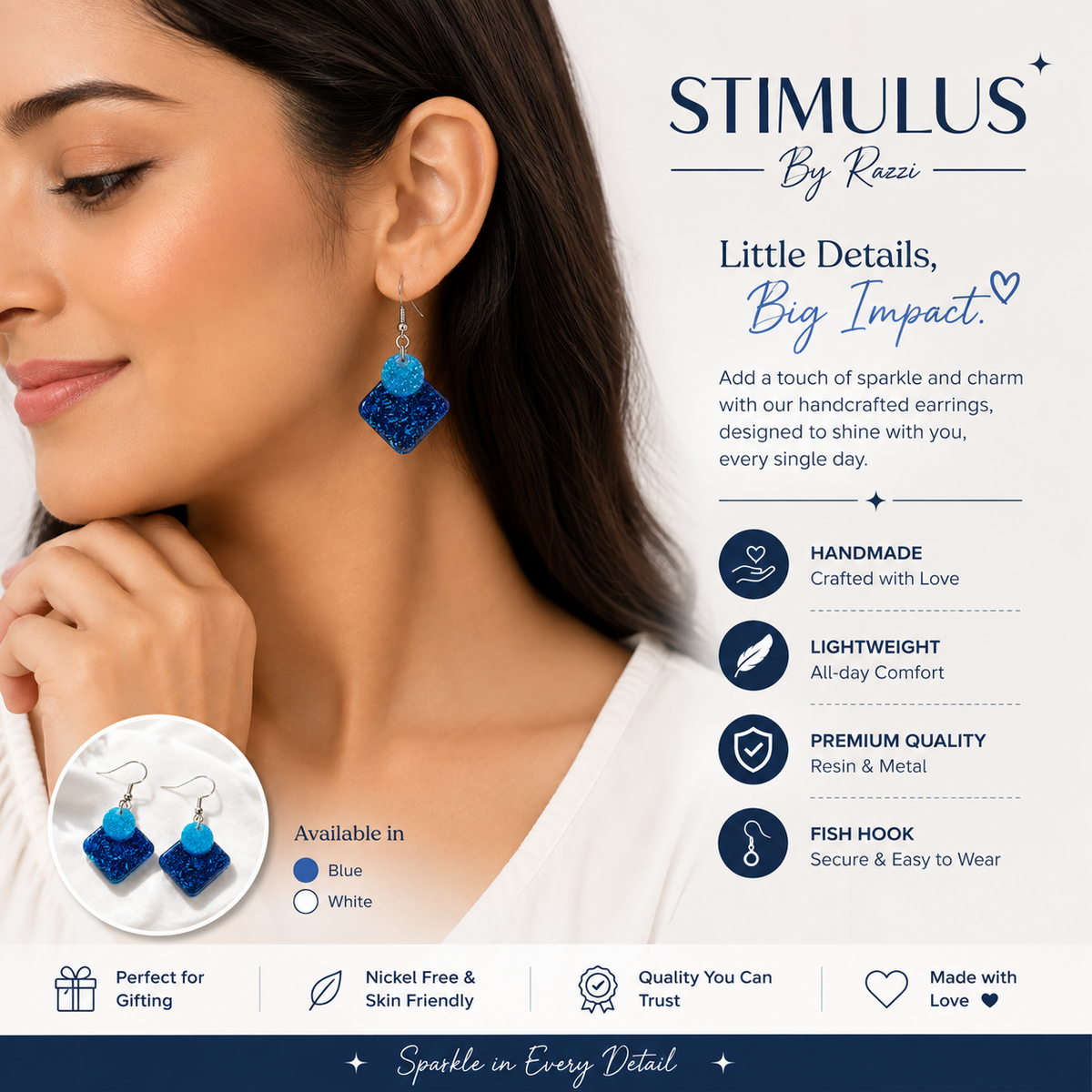 STIMULUS By Razzi Azure Sparkle Geometric Drop Earrings for Women