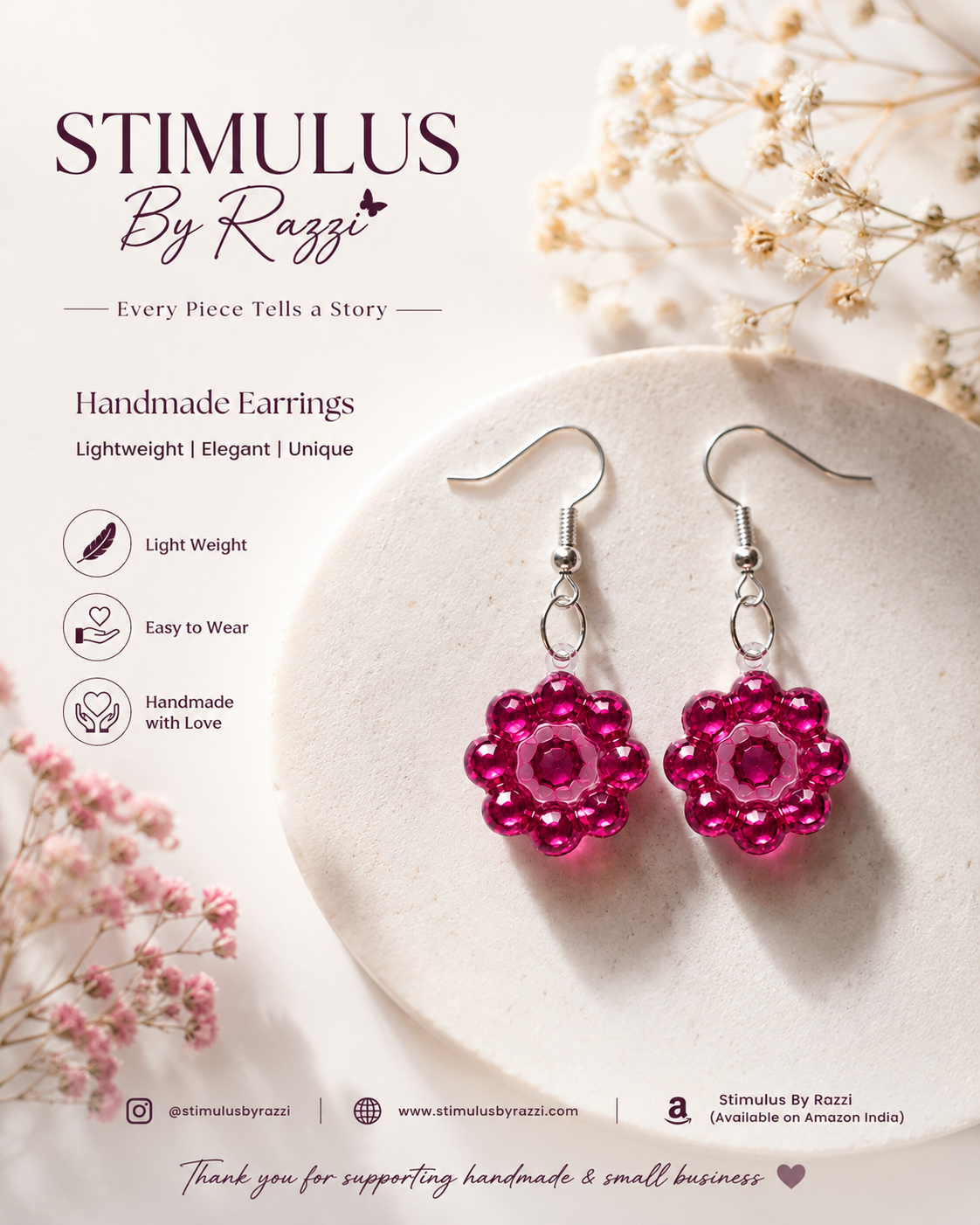 Pink Flower Drop Earrings